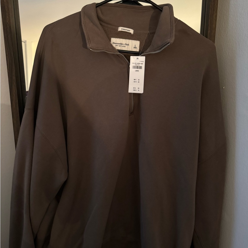 Abercrombie and Fitch Half Zip Sweatshirt in Taupe/Brown Size L